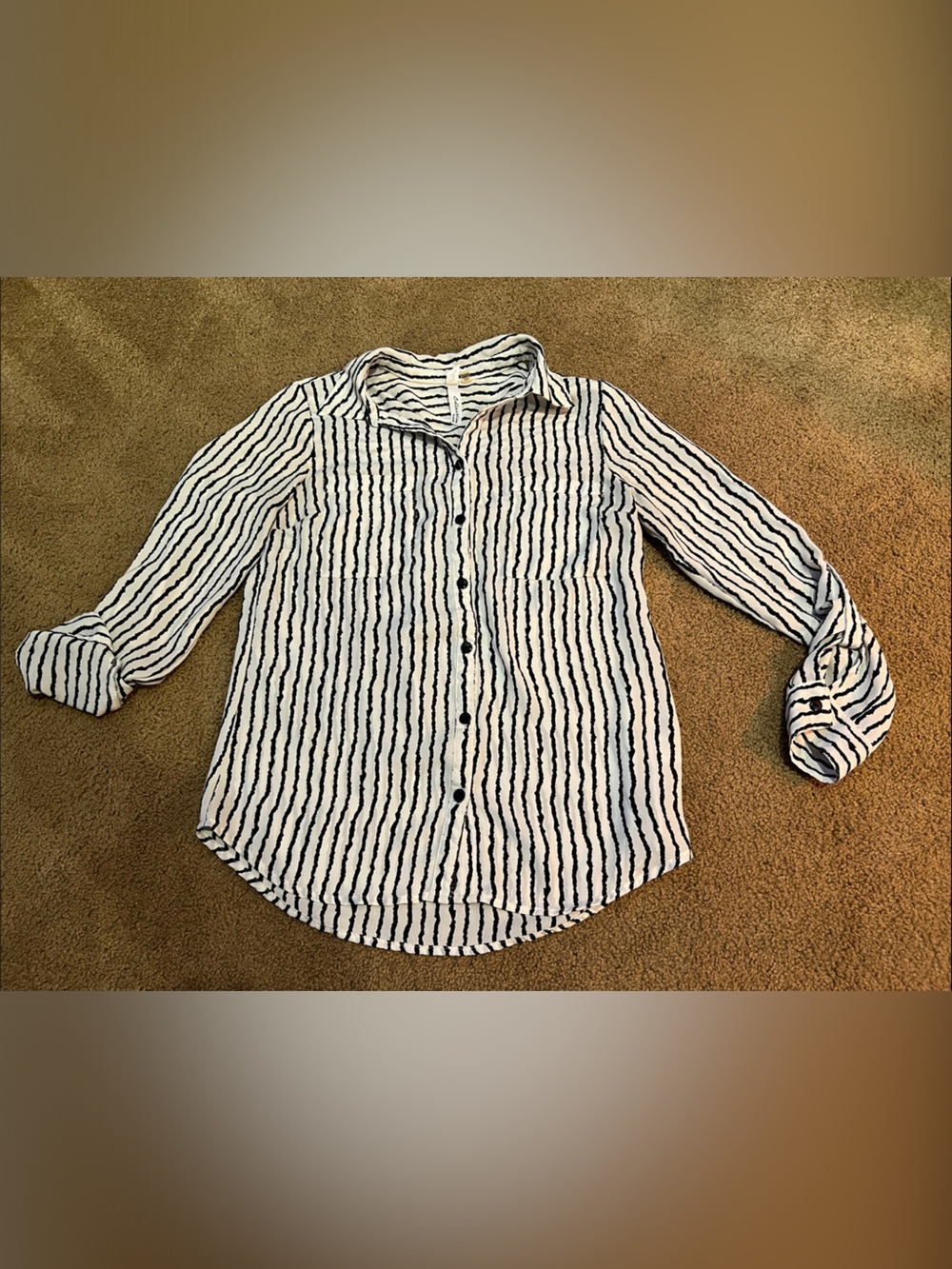 NY Collection White and Black Striped Button-Up Blouse